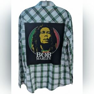 Bob Marley PLAID Shirt Hand Crafted Upcycled Aeropostale